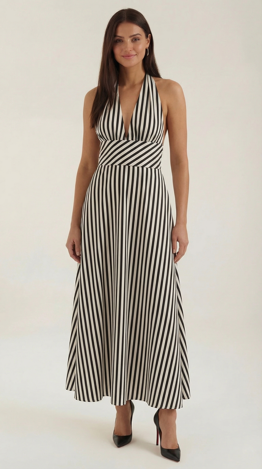 Striped V-neck Maxi Dress