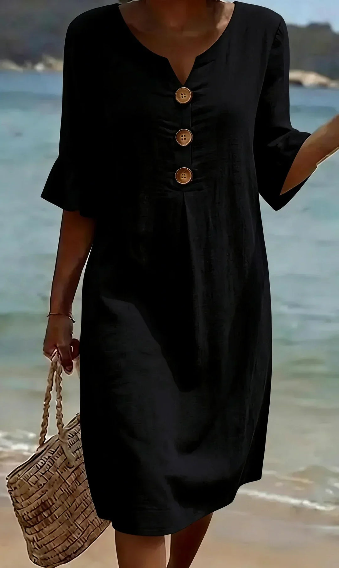 Vanesa™ | Textured Dress with Puff Sleeves and Buttons