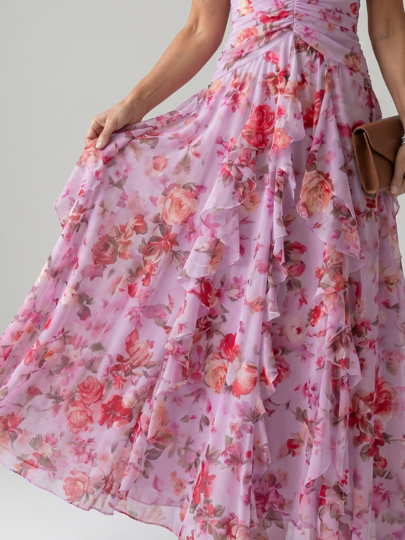 Floral Halter Maxi Dress with Ruffle Tiers