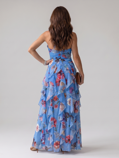 Floral Halter Maxi Dress with Ruffle Tiers