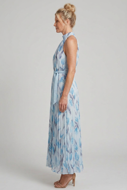 Floral Halter Midi Dress with Pleated Skirt