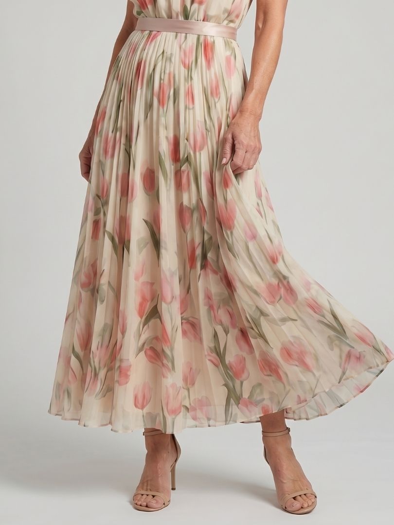 Floral Halter Midi Dress with Pleated Skirt