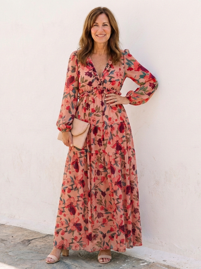 Floral Wrap Maxi Dress with Balloon Sleeves
