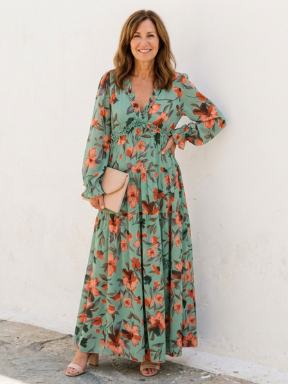 Floral Wrap Maxi Dress with Balloon Sleeves