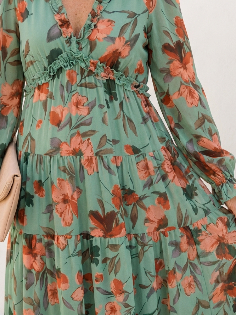 Floral Wrap Maxi Dress with Balloon Sleeves