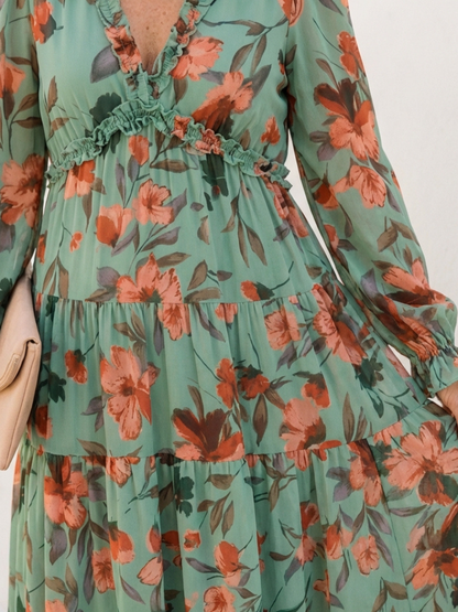 Floral Wrap Maxi Dress with Balloon Sleeves