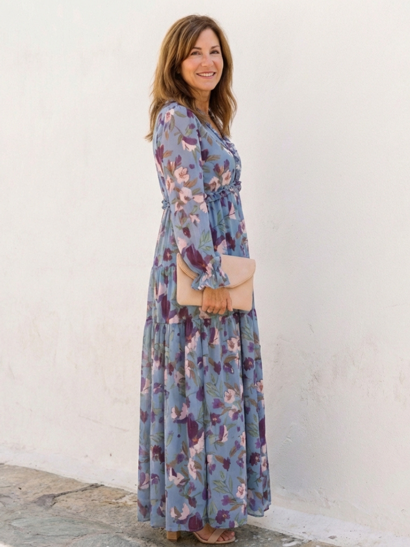 Floral Wrap Maxi Dress with Balloon Sleeves