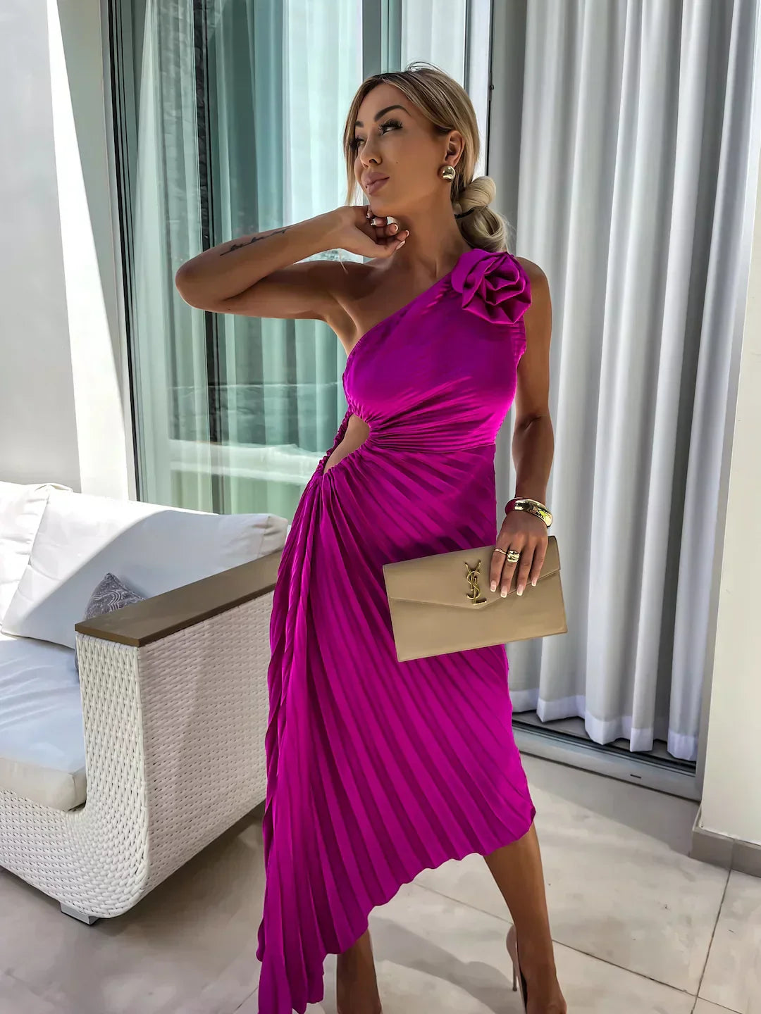 Eya™ | Vestido maxi elegante floral con un hombro