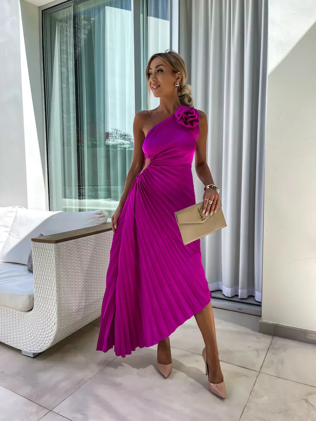 Eya™ | Vestido maxi elegante floral con un hombro