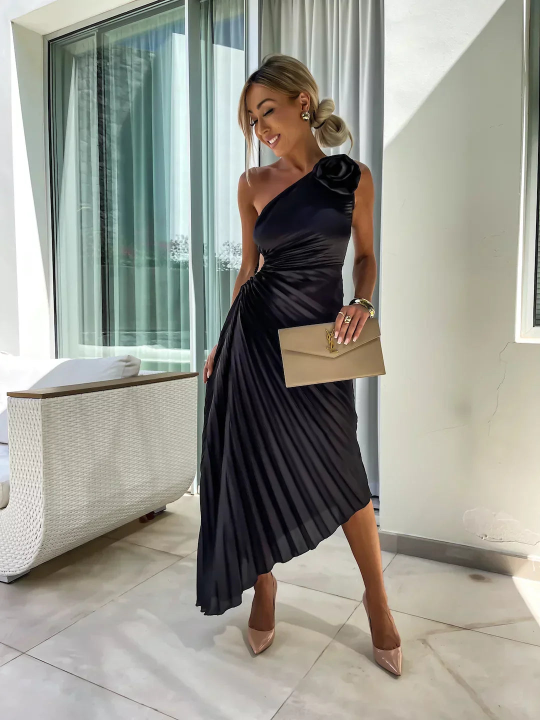 Eya™ | Vestido maxi elegante floral con un hombro