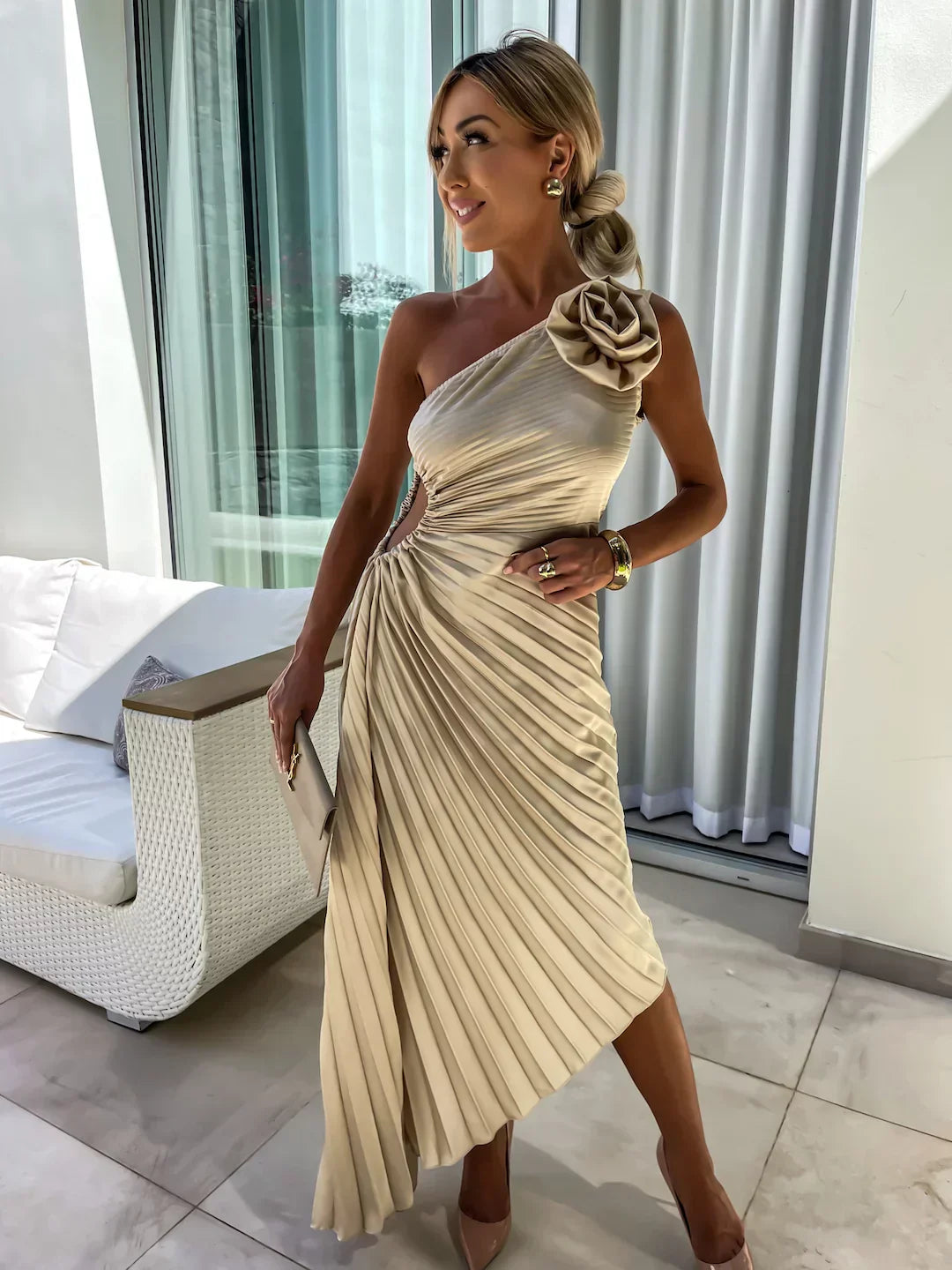 Eya™ | Vestido maxi elegante floral con un hombro