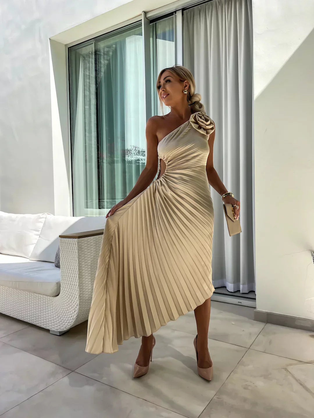 Eya™ | Vestido maxi elegante floral con un hombro