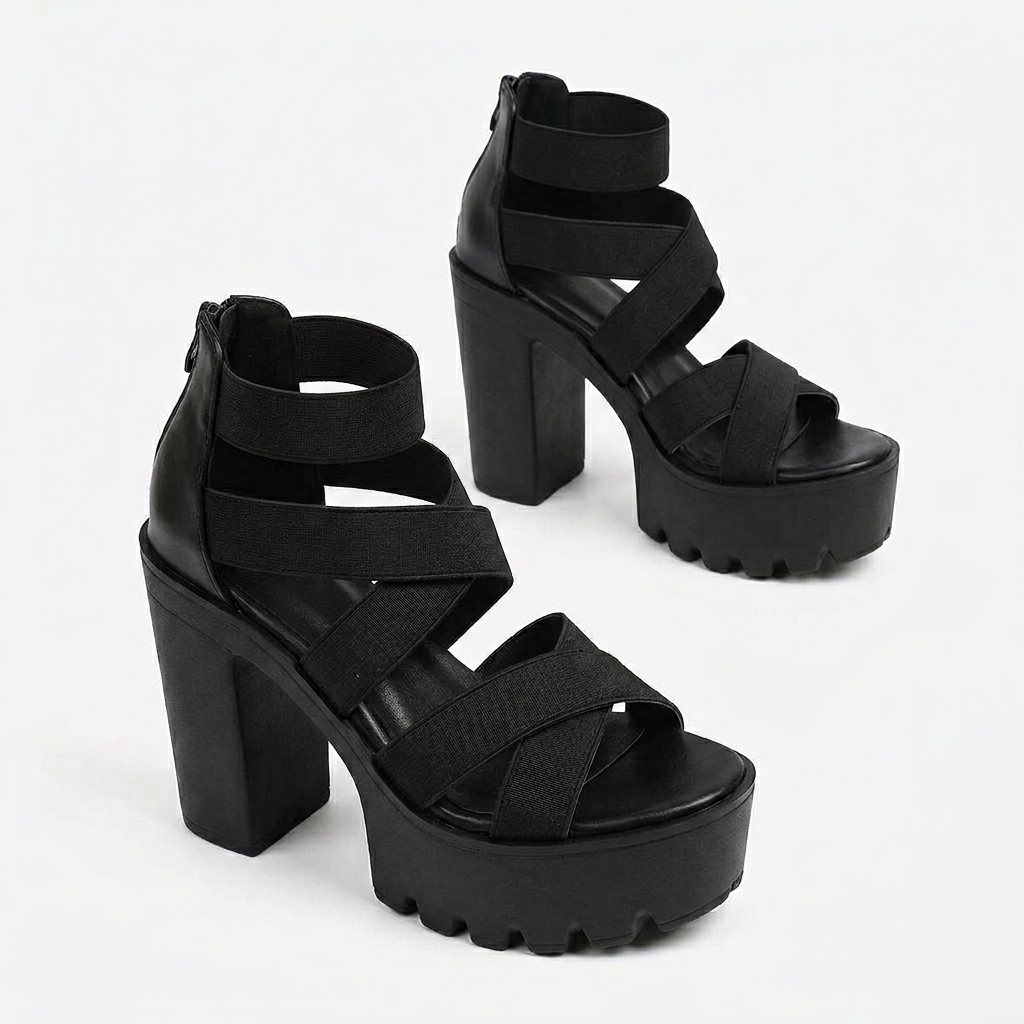 Zarelle™ - Cross-Strap Platform Heel Sandals with Hidden Back Zip