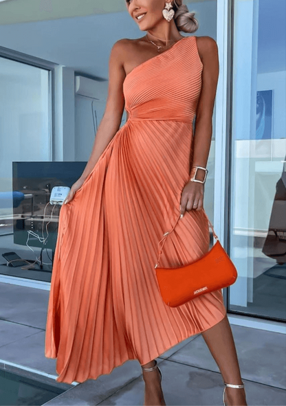 Sarah |  Women’s One Shoulder Pleated Maxi Dress