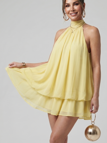 Halter Mini Dress with Tiered Chiffon Skirt