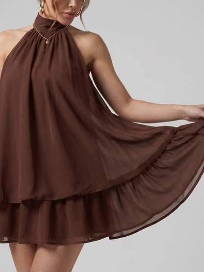 Halter Mini Dress with Tiered Chiffon Skirt