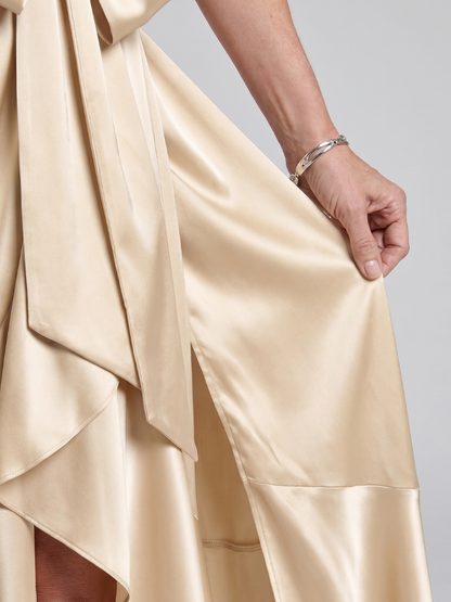 Halter Wrap Midi Dress with Asymmetric Hem