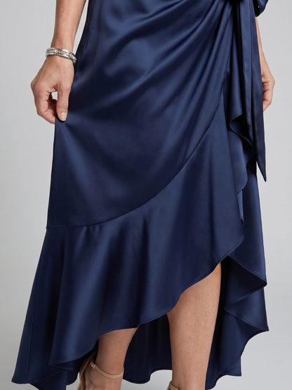 Halter Wrap Midi Dress with Asymmetric Hem