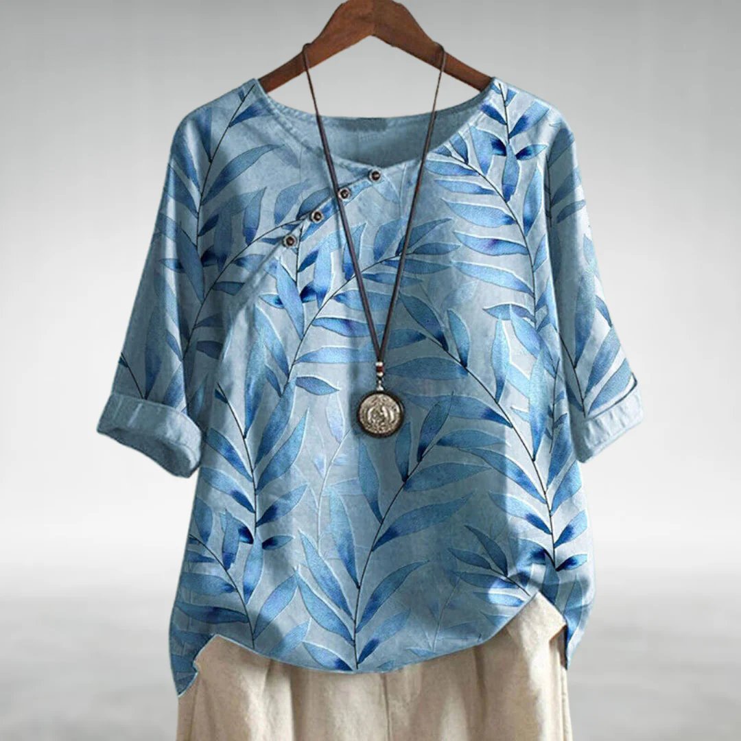 Charlotte | Casual Leaf Print Button Blouse for Women