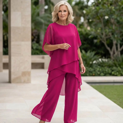 Traje con pantalón palazzo drapeado