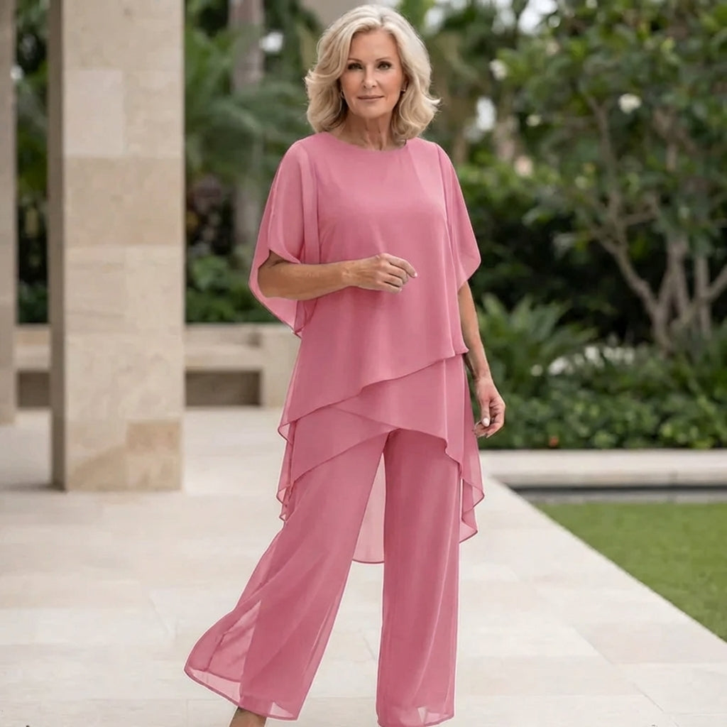 Traje con pantalón palazzo drapeado