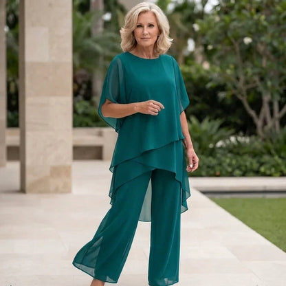 Traje con pantalón palazzo drapeado