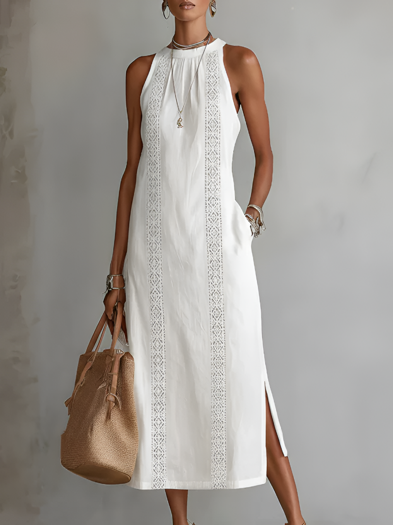 Jimena™ | Linen Midi Dresses with Collar