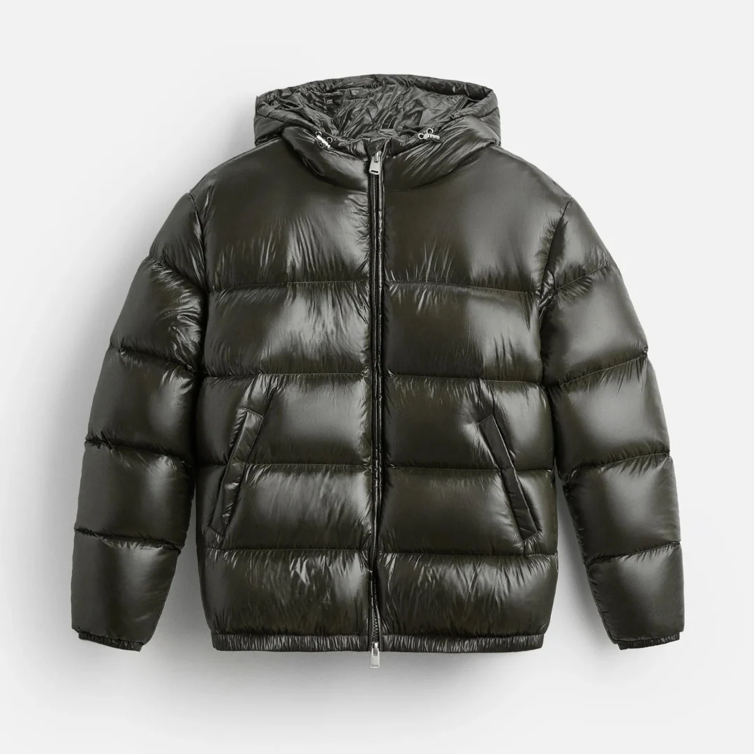 Men’s Shiny Hooded Quilted Jacket