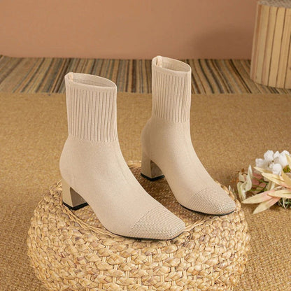 Women’s Winter Ribbed Knit Ankle Boots