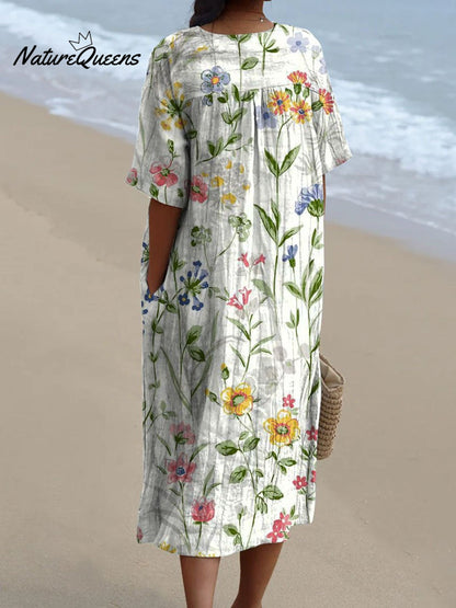 Vintage Floral Casual Flowing Dress