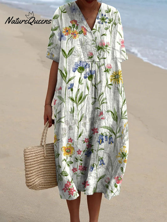 Vestido fluido informal vintage con estampado floral para mujer