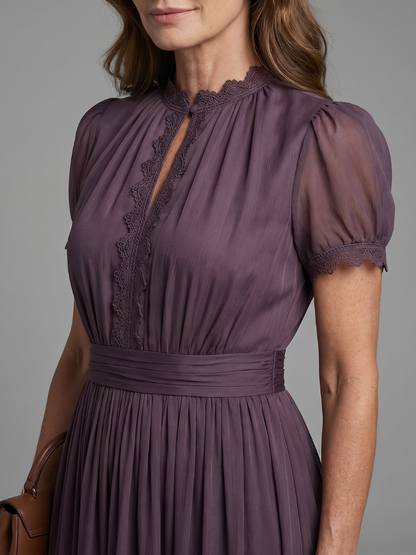 Keyhole Maxi Dress with Puff Sleeves and Gathered Waist