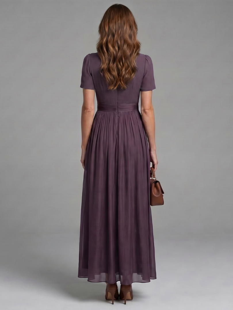 Keyhole Maxi Dress with Puff Sleeves and Gathered Waist