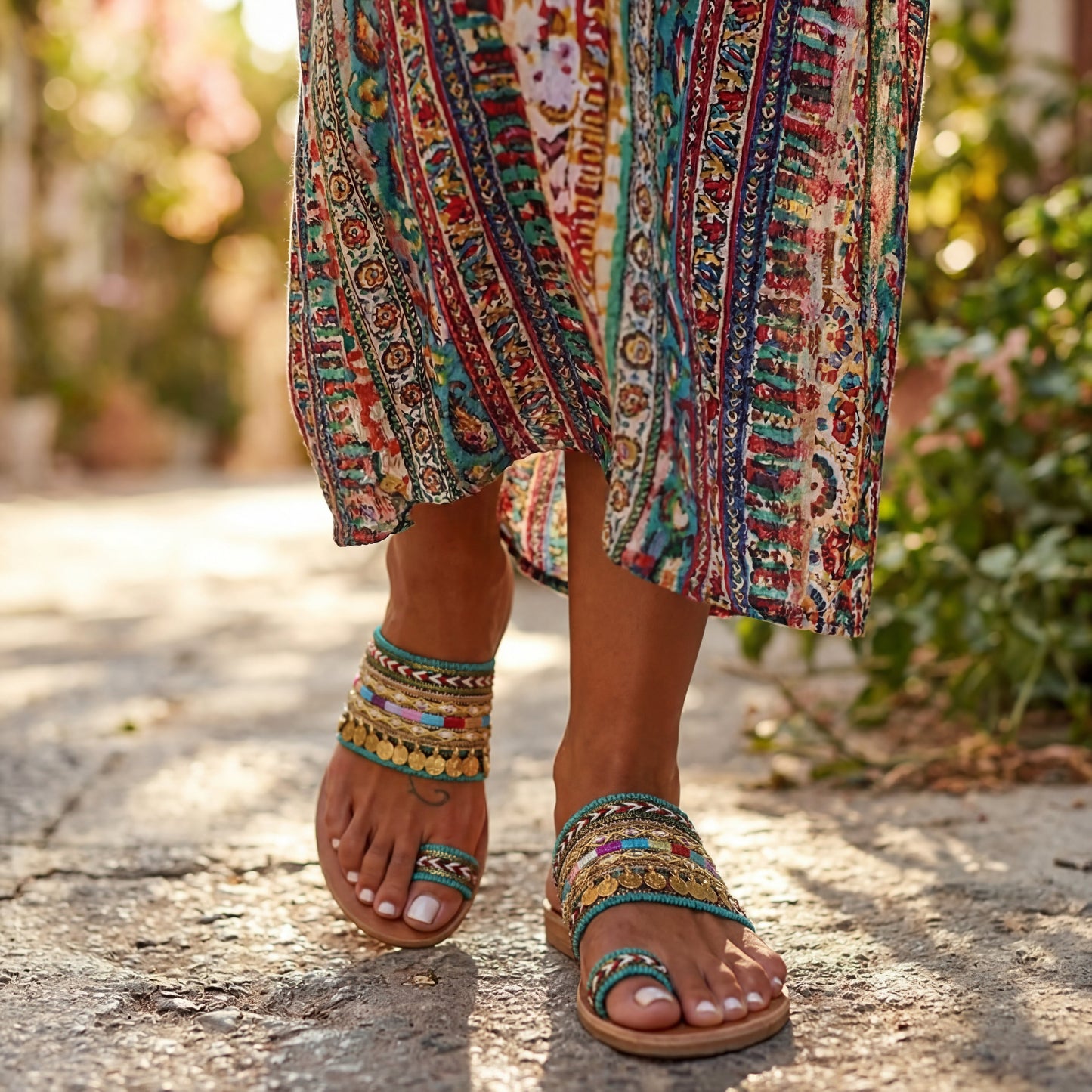 Sandalias Artesanales Tejidas con Borlas