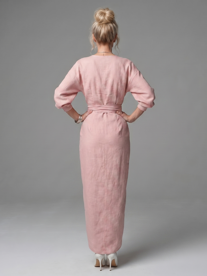 Long Sleeve Wrap Maxi Dress with Draped Skirt