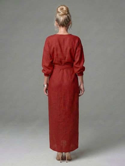 Long Sleeve Wrap Maxi Dress with Draped Skirt