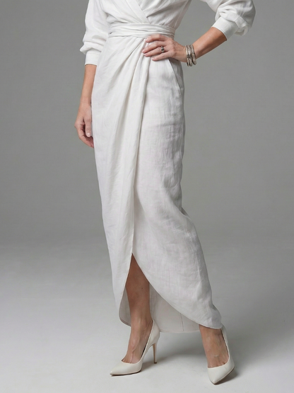Long Sleeve Wrap Maxi Dress with Draped Skirt