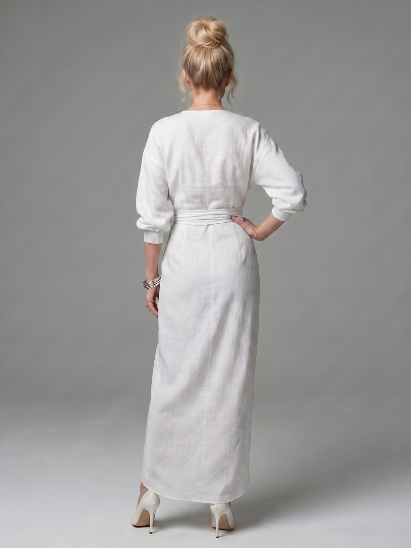 Long Sleeve Wrap Maxi Dress with Draped Skirt