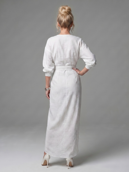 Long Sleeve Wrap Maxi Dress with Draped Skirt