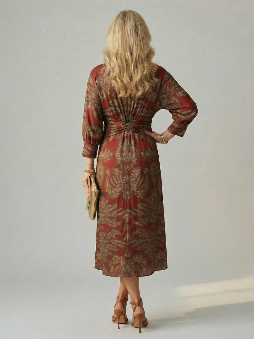 Long Sleeve Wrap Midi Dress with Twist Front