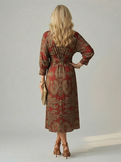 Long Sleeve Wrap Midi Dress with Twist Front