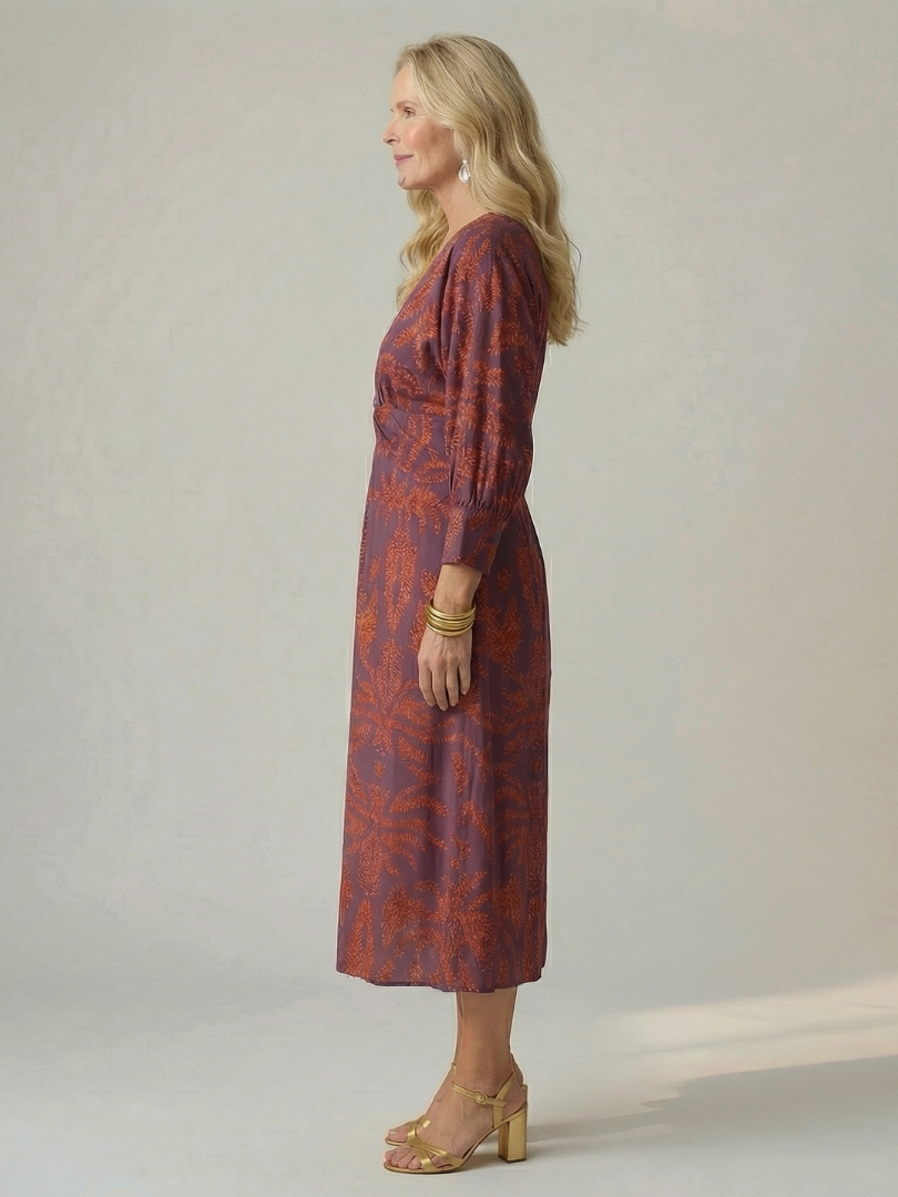 Long Sleeve Wrap Midi Dress with Twist Front