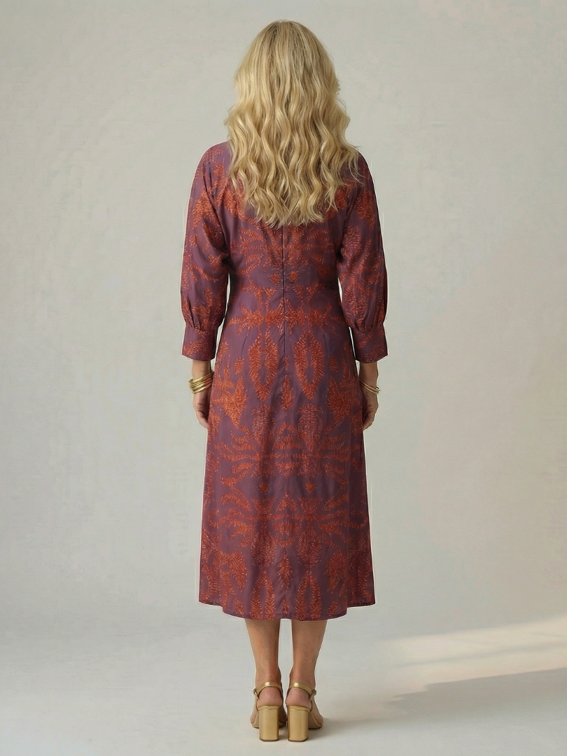 Long Sleeve Wrap Midi Dress with Twist Front