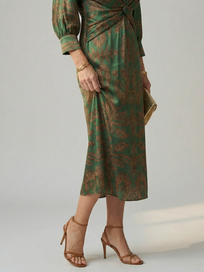 Long Sleeve Wrap Midi Dress with Twist Front