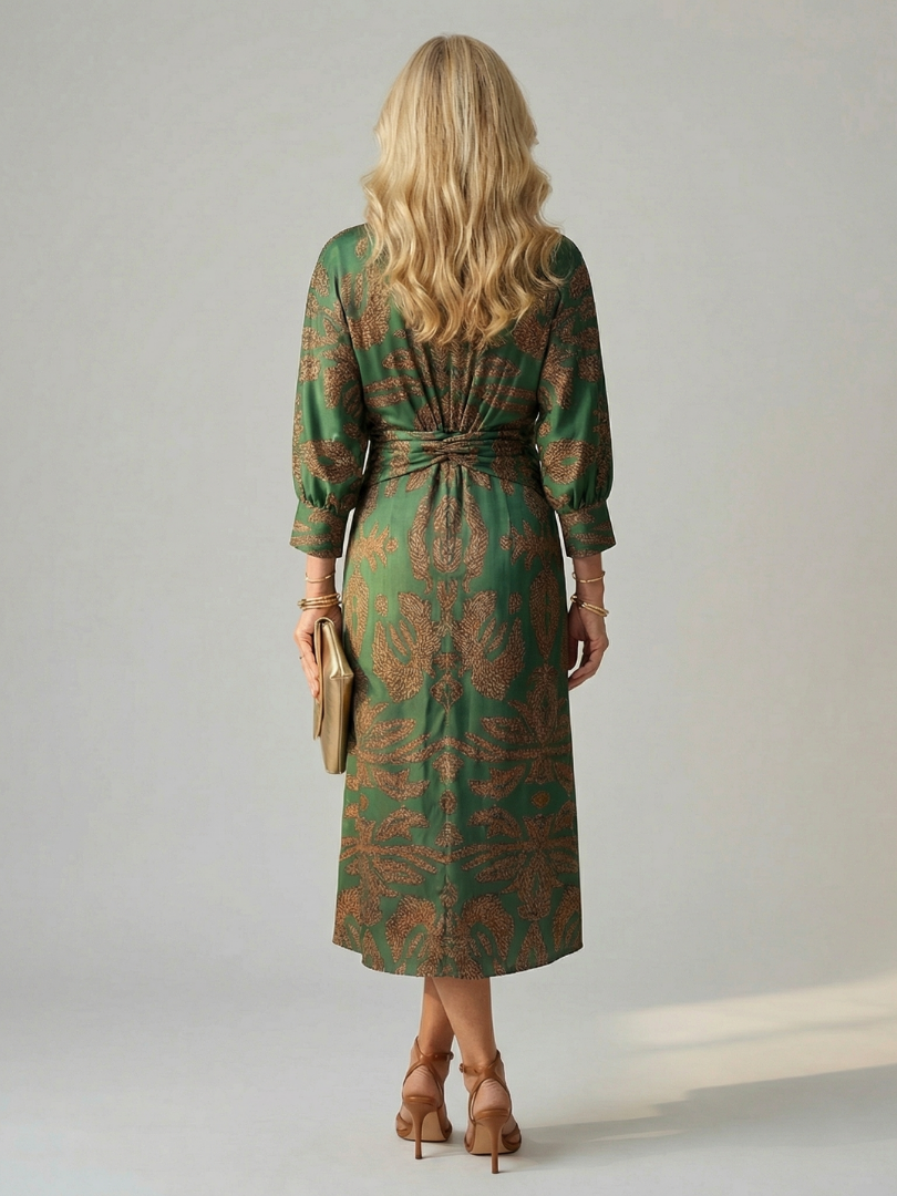 Long Sleeve Wrap Midi Dress with Twist Front