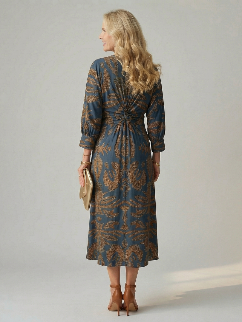 Long Sleeve Wrap Midi Dress with Twist Front