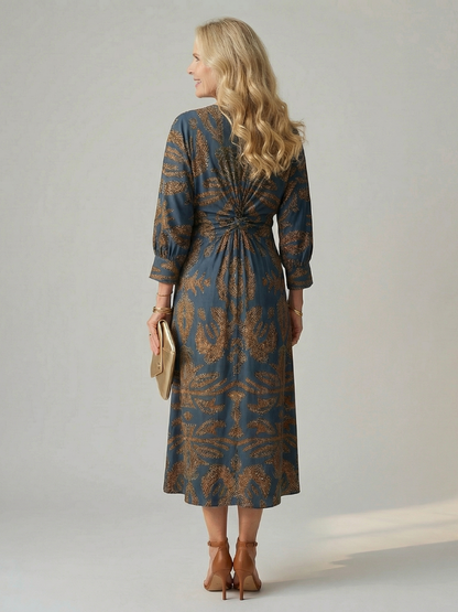Long Sleeve Wrap Midi Dress with Twist Front
