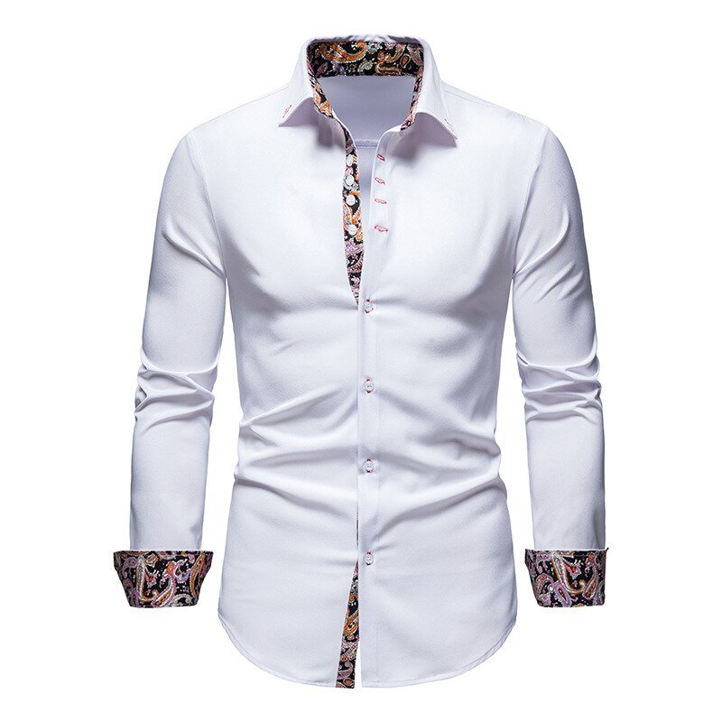 Men’s Stylish White Shirt with Floral Cuffs