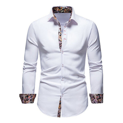 Men’s Stylish White Shirt with Floral Cuffs