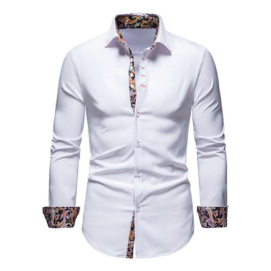 Isaac | Men’s Stylish White Shirt with Floral Cuffs